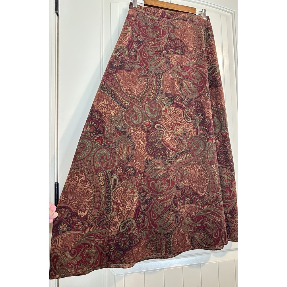 Positive Attitude Vintage Paisley Maxi Skirt dark academia velour 12 old money - Picture 2 of 6